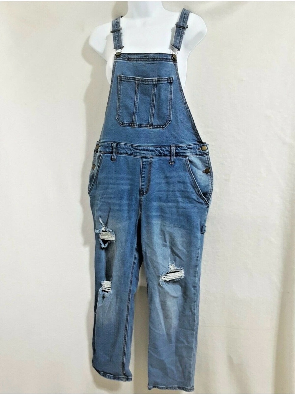 Refuge Size Small Distressed Medium Blue Denim Overalls